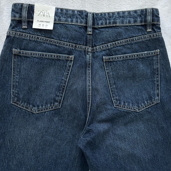 ZARA High Rise Full Length Flare Blue Jeans--6 - Picture 6 of 14